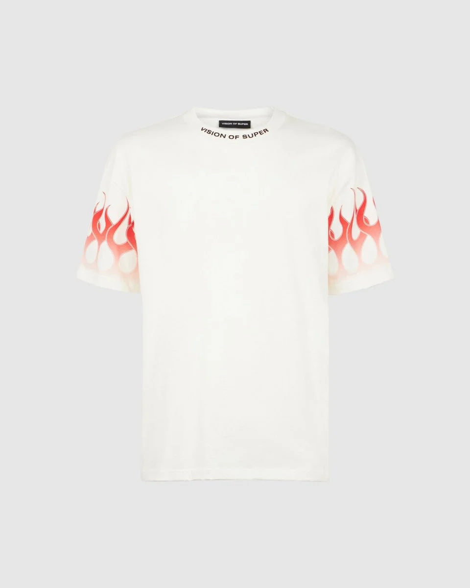 Vision Of Super T-shirt Bianca Con Fiamme Rosse